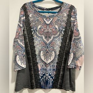 CHICO’S ZYNERGY SZ 2 PINK/BLK KNIT (C)